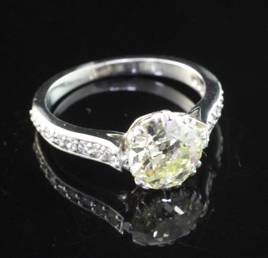 A white gold and single stone diamond ring, size N.